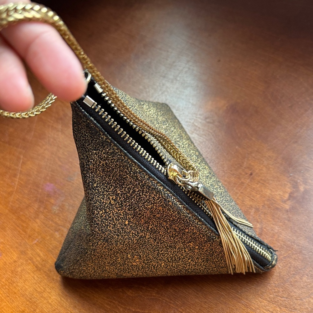 Street Level Triangular Gold Metallic Clutch Bag - image 2